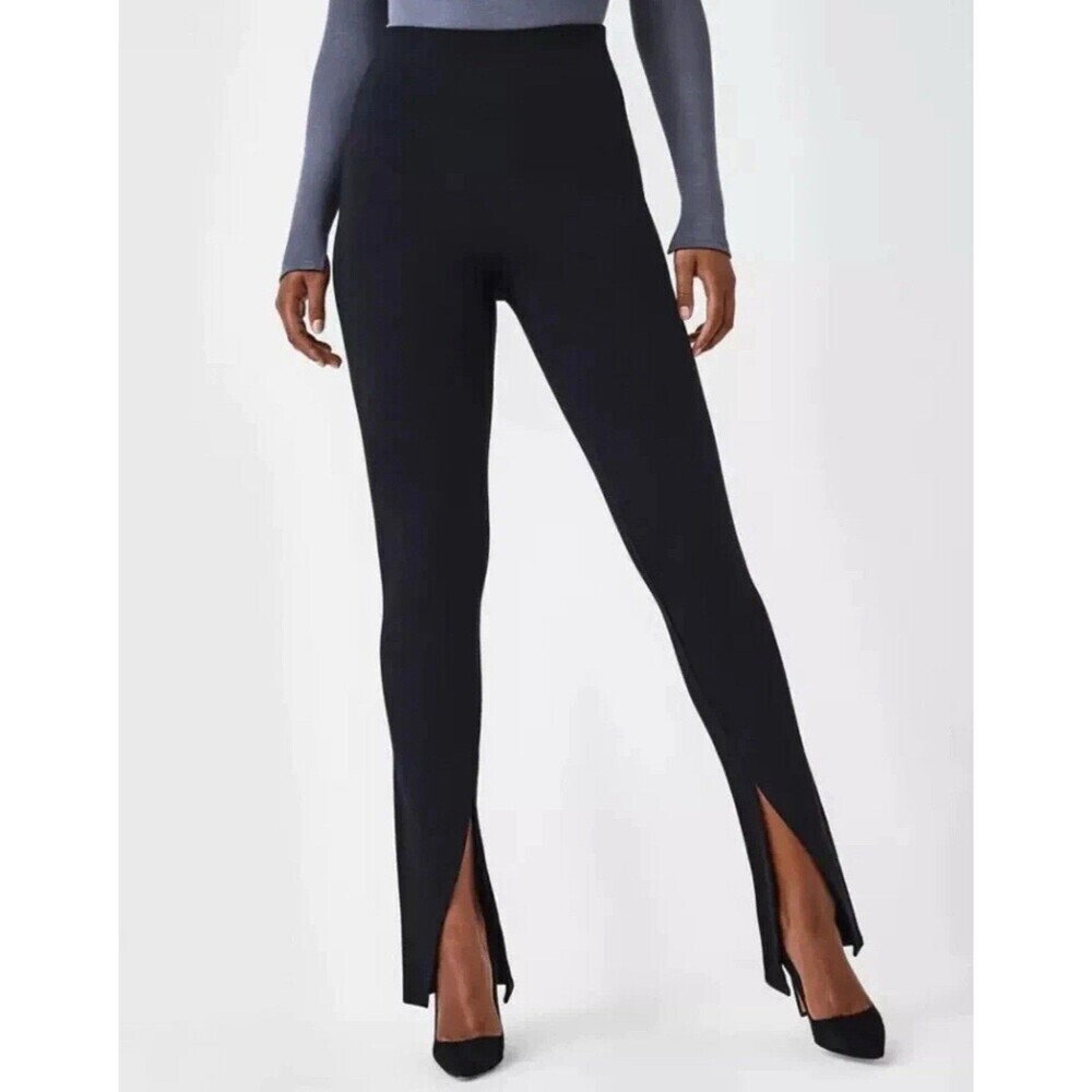 Spanx Perfect Front Slit Skinny Pants Women Sz 2X 20584R Black Smoothing Stretch